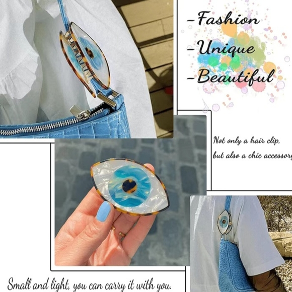 Hand-Painted Evil Eye / All Seeing Eye Blue Black Metal Hair Clip - Picture 11 of 16